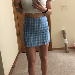 Blue and white plaid skirt